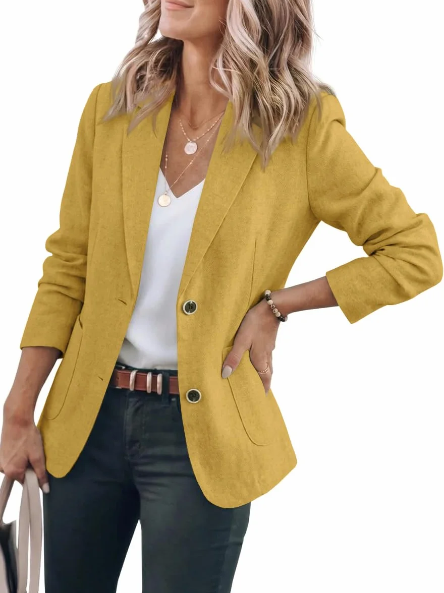 IDEALSANXUN, lässiger Damen-Blazer aus Baumwolle/Leinen, langärmelig, lockere Passform