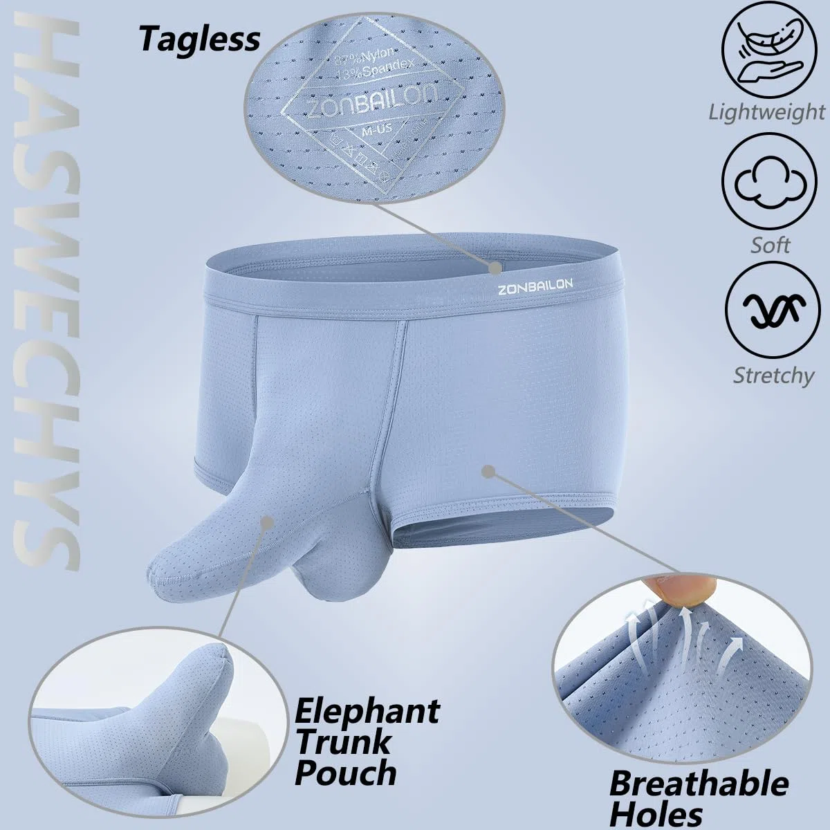 Herren-Boxershorts, sexy Elefanten-Unterwäsche, Ausbuchtung, doppelte Tasche, atmungsaktiv