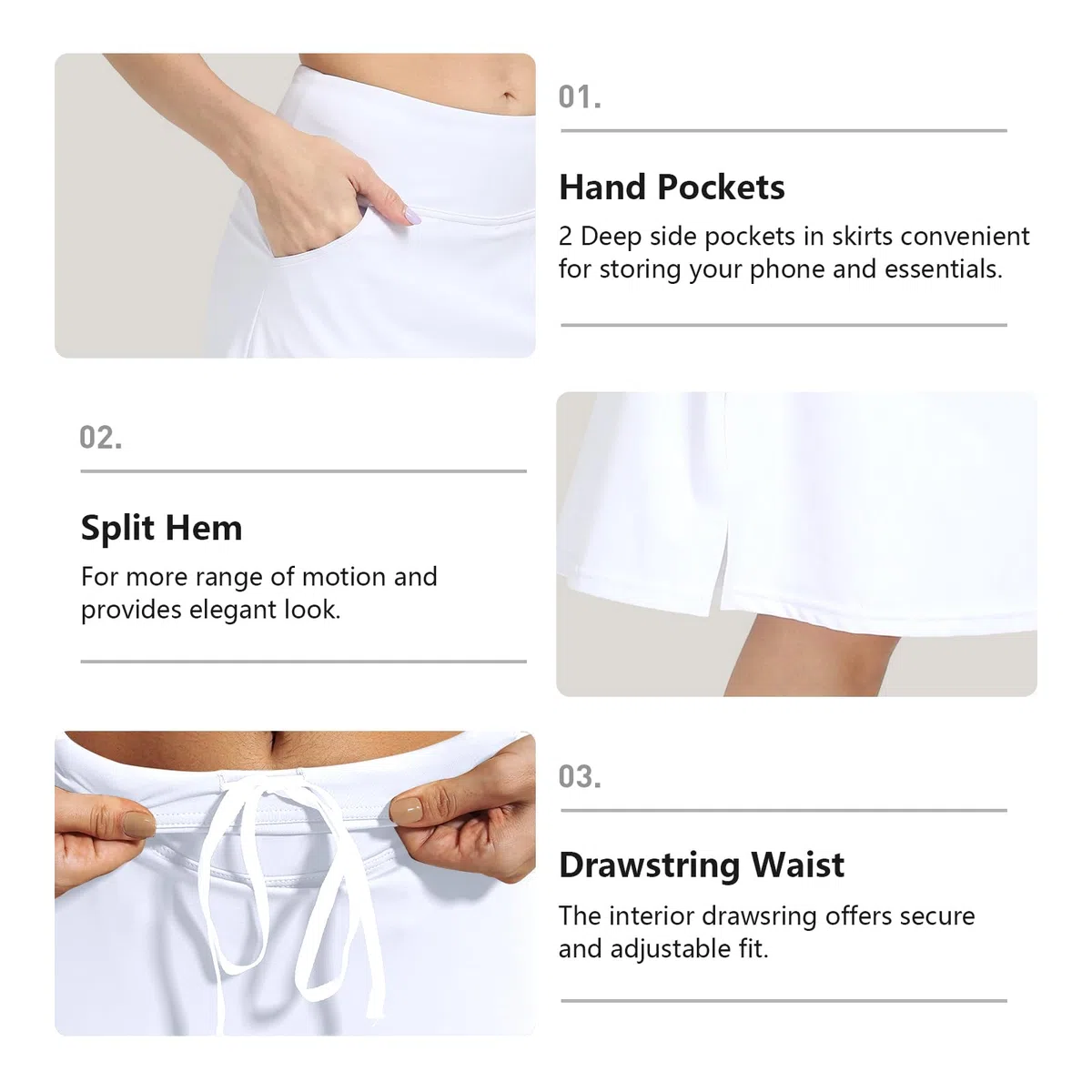 Damen-Skorts, bescheidener knielanger Rock, athletisch, Midi, Laufrock