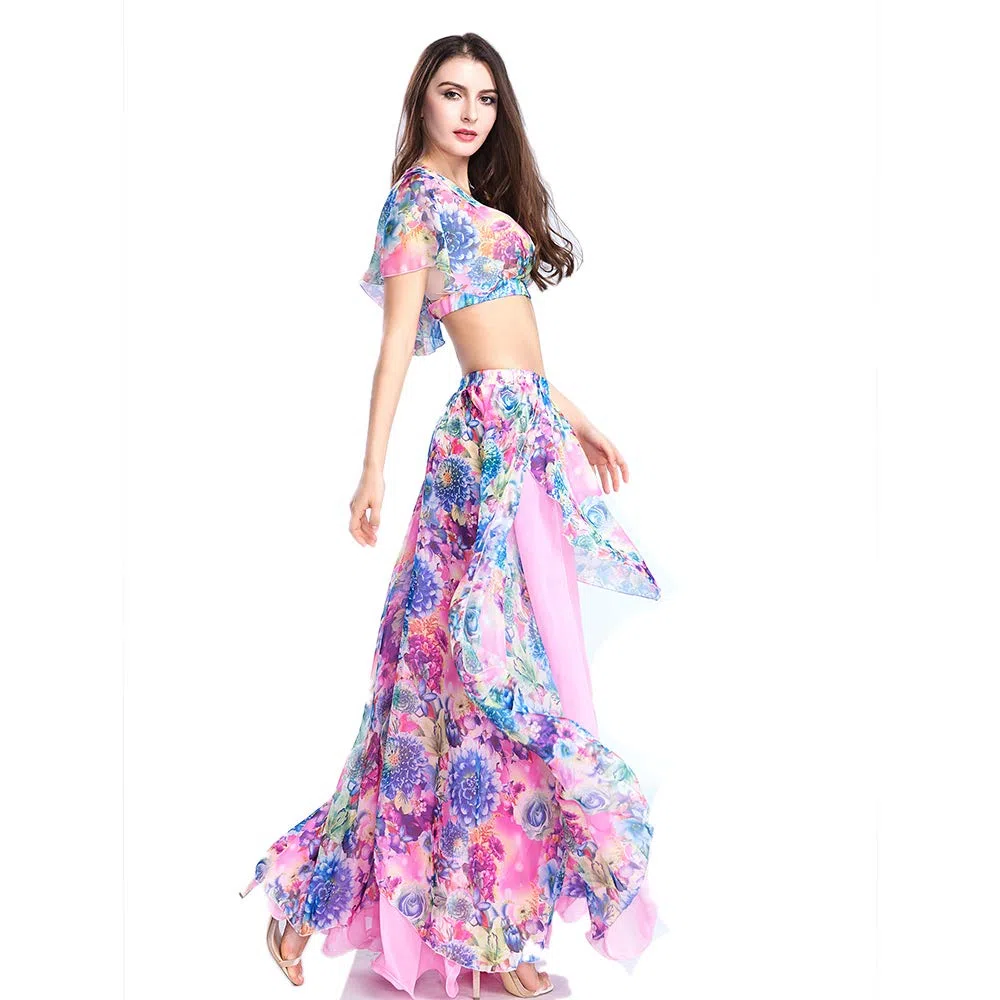ROYAL SMEELA Bauchtanz Rock Bauchtanz Oberteil Anzug Sexy Bauchtanz kostüm Damen Performance Kleider Blumen Chiffon Tanzen Tops Röcke Tanz Outfit Set für Frauen Tanzkostüm Röcke Oberteil Tanzanzug