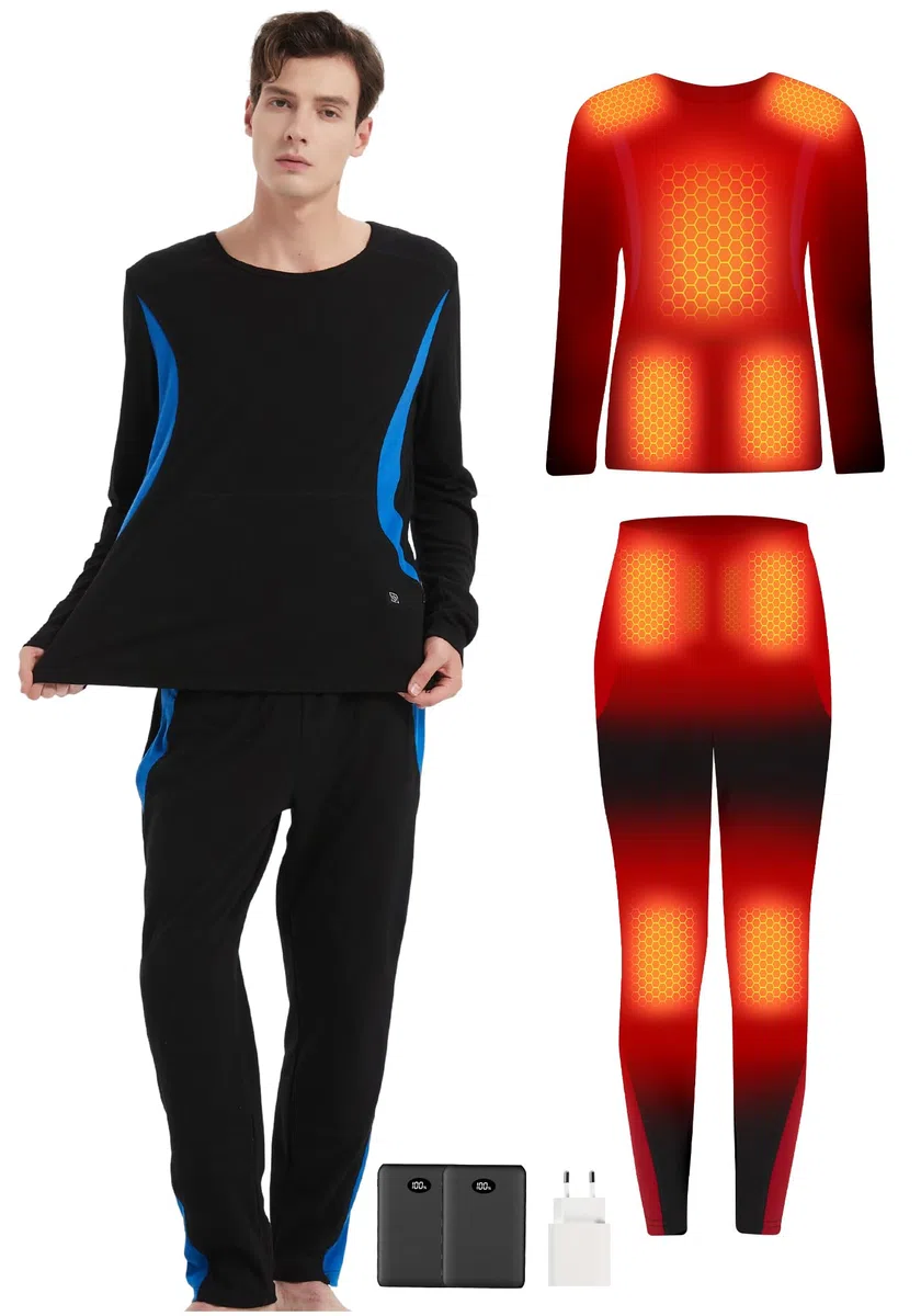 CYCYHEAT Beheizbare Unterwäsche Herren & Damen – Elastisches Thermo-Unterwäsche-Set mit Verbesserter Heiztechnologie und 7,4V 10000mAh Akku, 3 Heizstufen für Winter, Zuhause