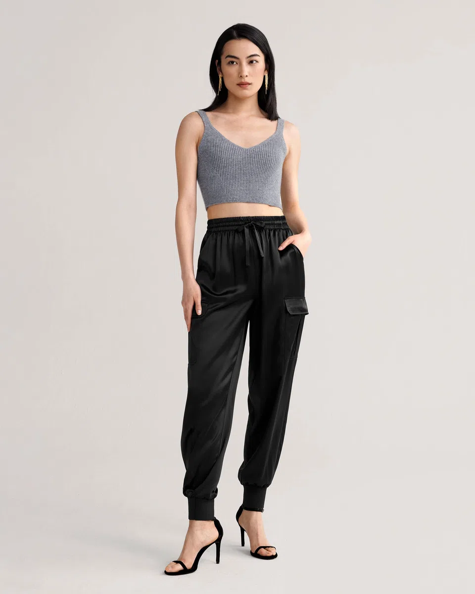 LilySilk Echte Seidenhosen Weiche Damenhose mit Seitentaschen mit Entspannter Passform Hosen für Frauen