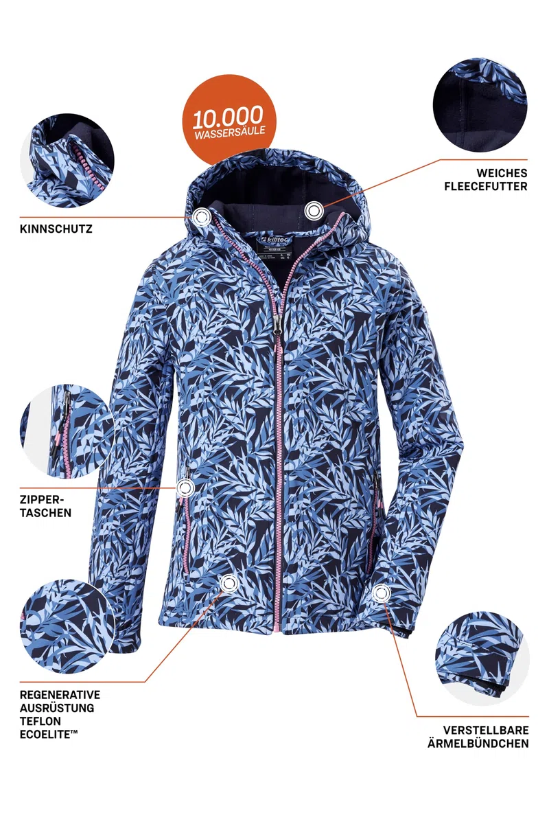 killtec Mädchen Softshelljacke/Outdoorjacke mit Kapuze Mädchen Softshelljacke Print, dunkelnavy, 140, 43200-000