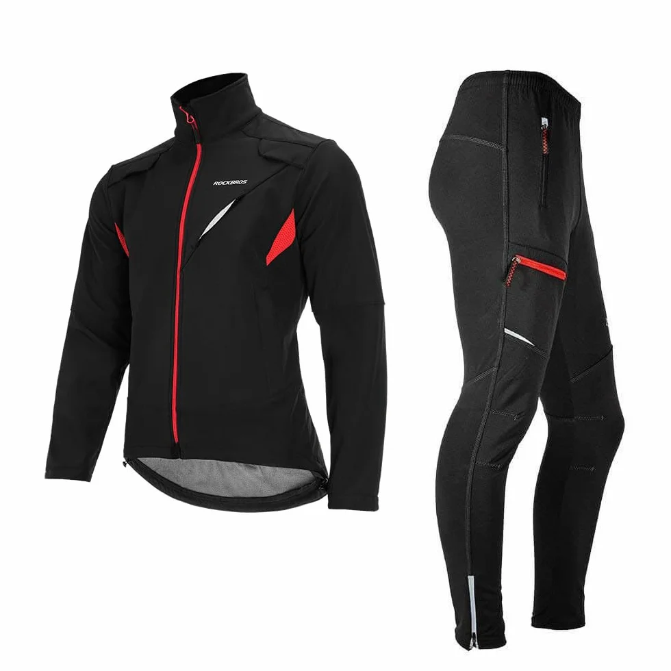 ROCKBROS Winter Fahrradbekleidung Herren Fahrrad Jacke + Hose Set Radjacke Wasserfest Windjacke Lange Radhose Freizeithose M-4XL